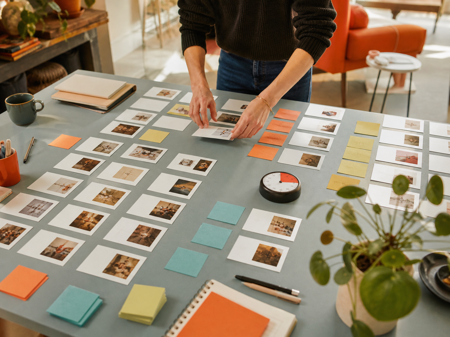 Table éditoriale avec cartes d’épisodes